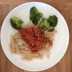spaghetti bolognese made with Sunflower Hack vegan mince alternative