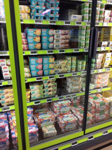 dairy-alternative yogurts at French hypermarket
