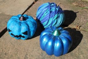 3 teal pumpkins