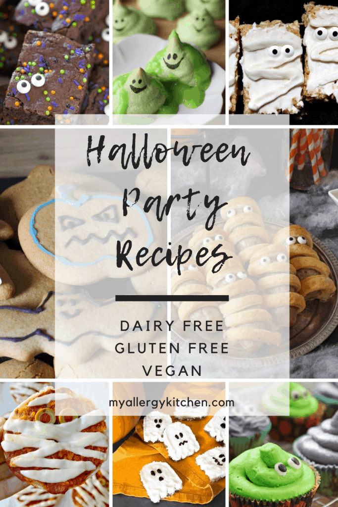 Are you planning a dairy-free Halloween party? If so, I'm here to help, with my favourite dairy-free Halloween recipes from around the web. I have picked recipes that are free from all top 14 allergens, or can be adapted. Most can be made vegan too! These cute dairy free Halloween recipes are so fun and great for a party or just to make together with your children. Updated for 2020 with even more ideas! #dairyfree #glutenfree #vegan #halloween